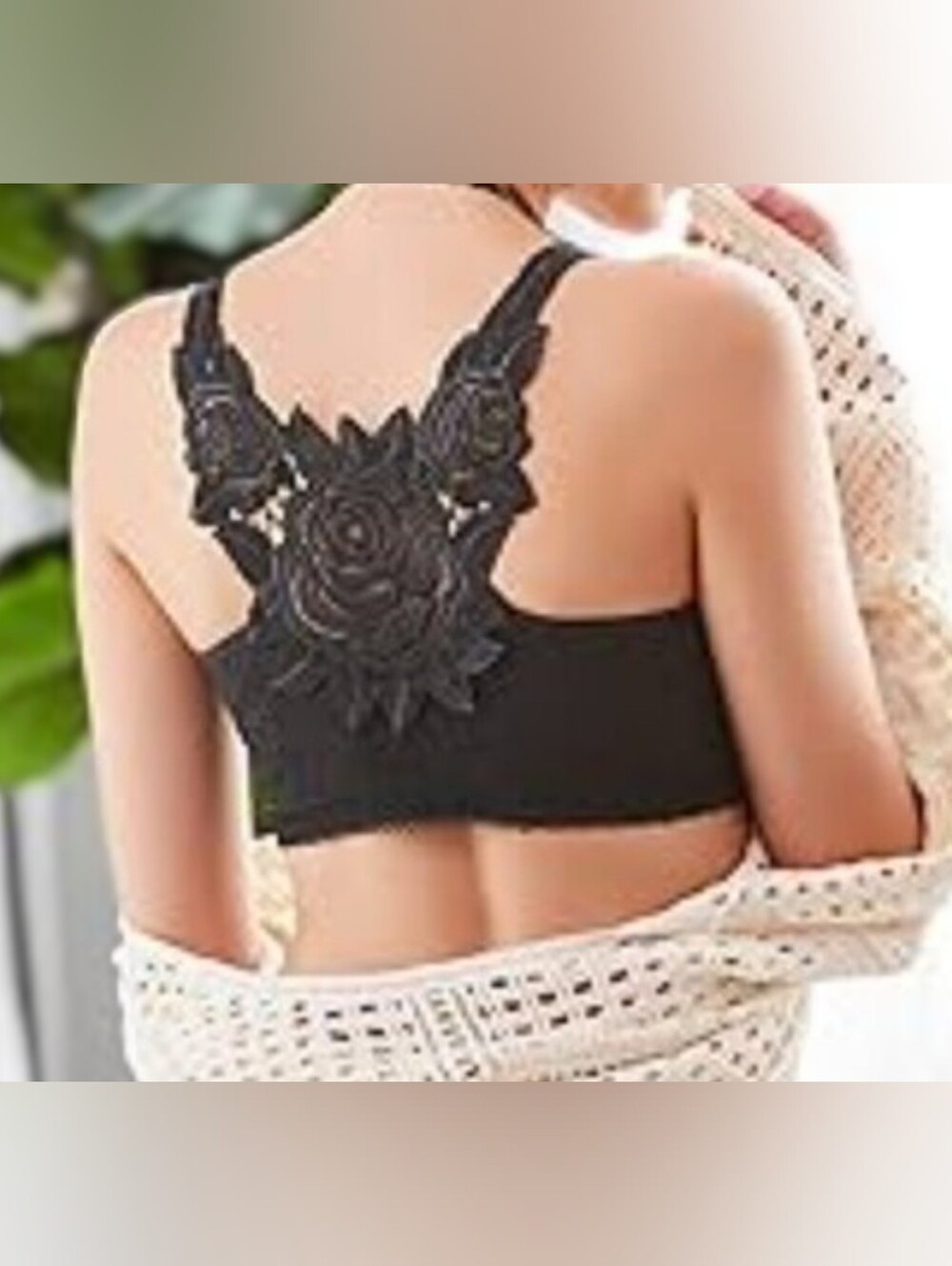 Comfort Rose Bra Front Closure, Black Lace Wireless Push-Up 38E (DD)